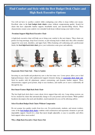 Find Comfort and Style with the Best Budget Desk Chairs and High Back Executive