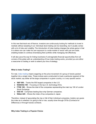 Index Trading: The Smart Way to Invest in Global Markets