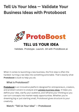 Tell Us Your Idea — Validate Your Business Ideas with Protoboost