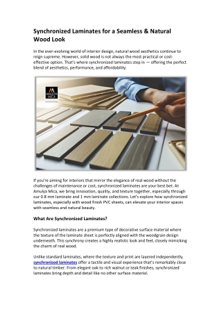 Synchronized Laminates for a Seamless & Natural Wood Look