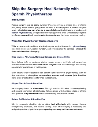 Skip the Surgery Heal Natnurally with Sparsh Physiocare