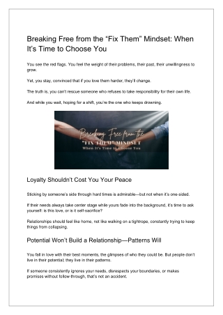 Breaking Free from the Fix Them Mindset When It’s Time to Choose You