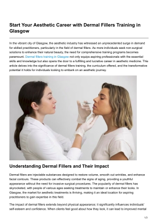 Start Your Aesthetic Career with Dermal Fillers Training in Glasgow