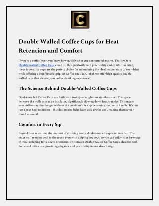 Double Walled Coffee Cups for Heat Retention and Comfort