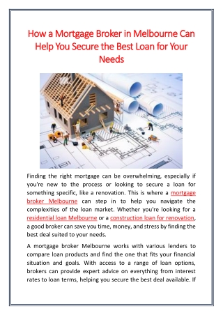 How a Mortgage Broker in Melbourne Can Help You Secure the Best Loan for Your Needs
