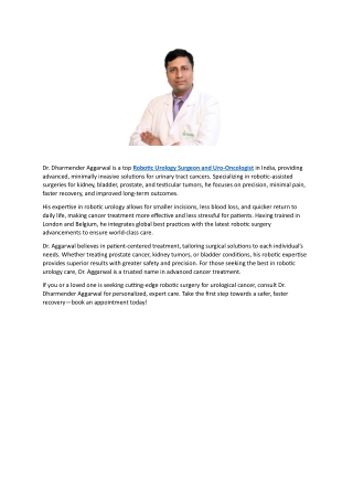 Top Uro Oncologist in India | Dr Dharmender Aggarwal