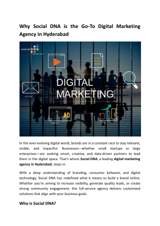 Why Social DNA is the Go-To Digital Marketing Agency in Hyderabad
