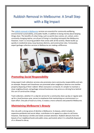 Rubbish Removal in Melbourne A Small Step with a Big Impact