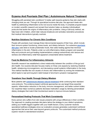 Eczema And Psoriasis Diet Plan | Autoimmune Natural Treatment