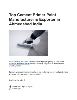 Top Cement Primer Paint Manufacturer & Exporter in Ahmedabad India