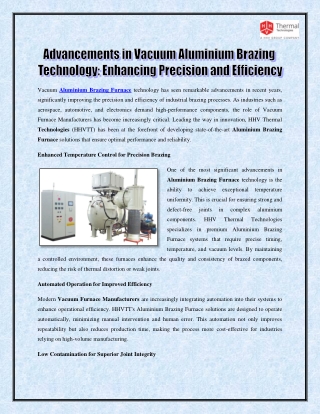 Advancements in Vacuum Aluminium Brazing Technology - Enhancing Precision & Efficiency