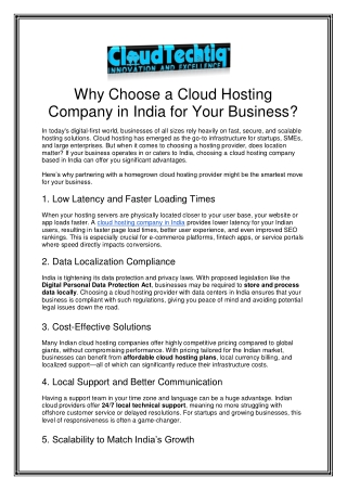 Cloud Hosting Company in India for Your Business