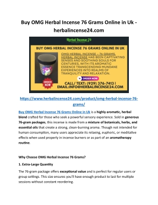 Buy OMG Herbal Incense 76 Grams Online in Uk - herbalincense24