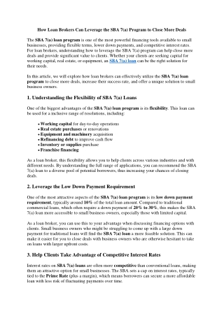 How Loan Brokers Can Leverage the SBA 7(a) Program to Close More Deals