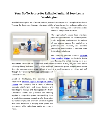 Your Go-To Source for Reliable Janitorial Services in Washington