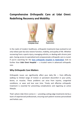 Comprehensive Orthopedic Care at Udai Omni - Redefining Recovery and Mobility