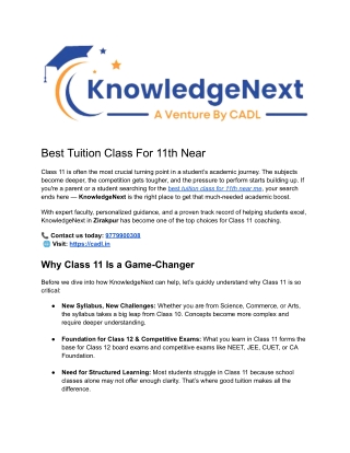 Best Tuition Class For 11th Near Me