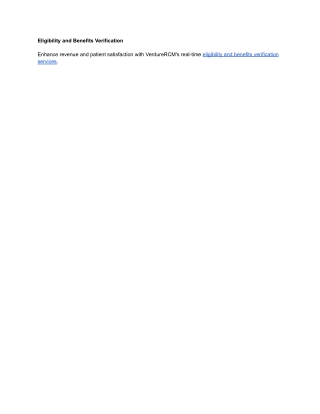 Eligibility and Benefits Verification
