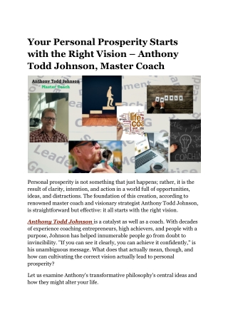 Your Personal Prosperity Starts with the Right Vision – Anthony Todd Johnson, Master Coach