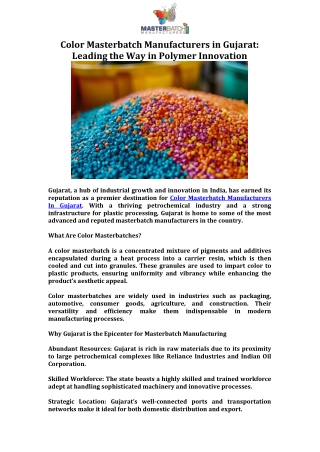 Color Masterbatch Manufacturers in Gujarat Leading the Way in Polymer Innovation
