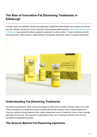 The Rise of Innovative Fat Dissolving Treatments in Edinburgh