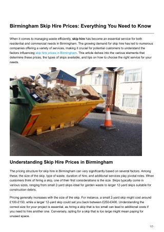 Birmingham Skip Hire Prices Everything You Need to Know