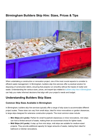 Birmingham Builders Skip Hire Sizes Prices Tips