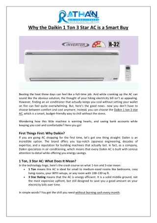 Rathan Air Conditioners - Why the Daikin 1 Ton 3 Star AC is a Smart Buy