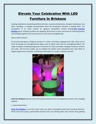 Elevate Your Celebration With LED Furniture In Brisbane