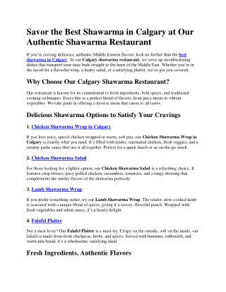 Savor the Best Shawarma in Calgary at Our Authentic Shawarma Restaurant