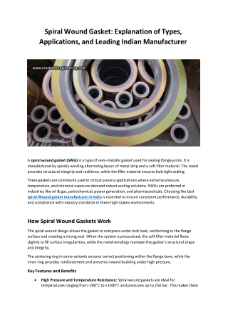 Spiral Wound Gasket: Explanation of Types, Applications, and Leading Indian Manu