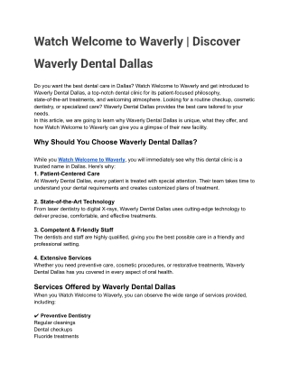 Watch Welcome to Waverly & Discover Waverly Dental Dallas_ Your Guide to Exceptional Dental Care