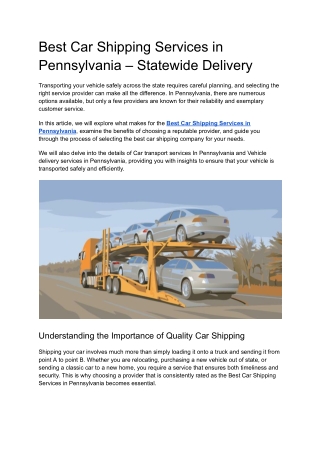 Best Car Shipping Services in Pennsylvania – Statewide Delivery