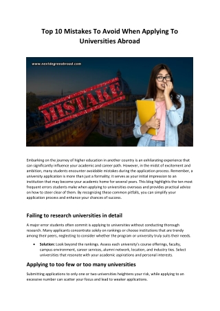 Top 10 Mistakes To Avoid When Applying To Universities Abroad