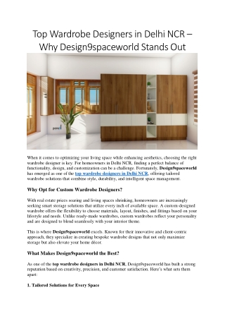 Top Wardrobe Designers in Delhi NCR – Design9spaceworld