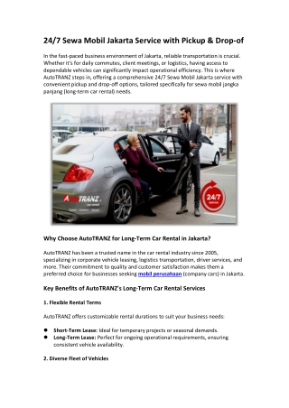 24-7 Sewa mobil Jakarta Service with Pickup & Drop-off