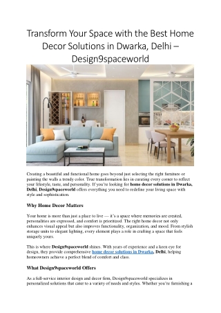 Transform Your Space with Top Home Decor Solutions in Dwarka, Delhi