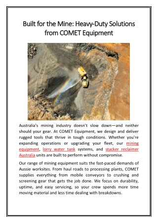 Built for the Mine Heavy-Duty Solutions from COMET Equipment