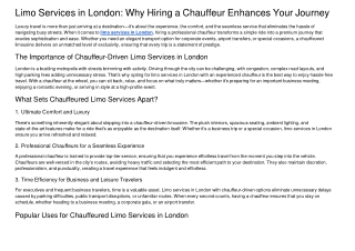 Limo Services in London Why Hiring a Chauffeur Enhances Your Journey