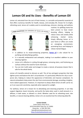 Lemon Oil and Its Uses - Benefits of Lemon Oil