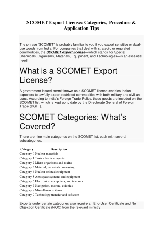 scomet export license categories procedure