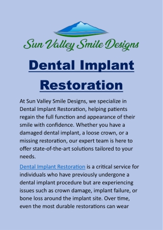 Dental Implant Restoration: Restore Your Smile with Confidence in Sun Valley