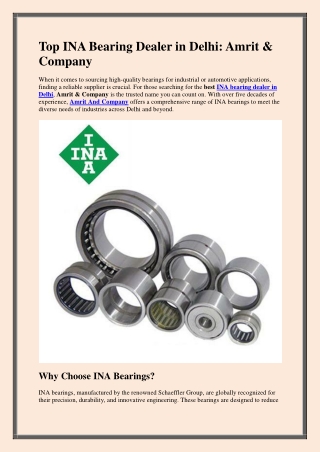 Top INA Bearing Dealer in Delhi