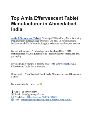 Top Amla Effervescent Tablet Manufacturer in Ahmedabad, India