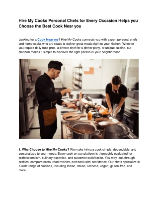 Hire My Cooks Personal Chefs for Every Occasion Helps you Choose the Best Cook Near you