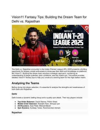 Vision11 Fantasy Tips_ Building the Dream Team for Delhi vs. Rajasthan