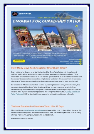 how many days are enough for chardham yatra