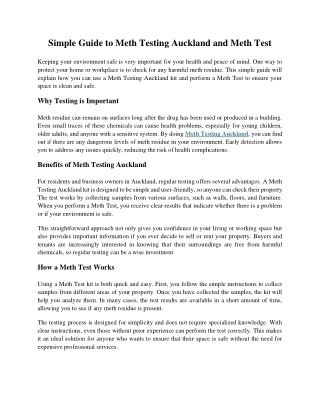 Simple Guide to Meth Testing Auckland and Meth Test