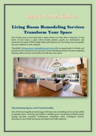 Expert Living Room Remodeling Services - Legacy Homes Cimala
