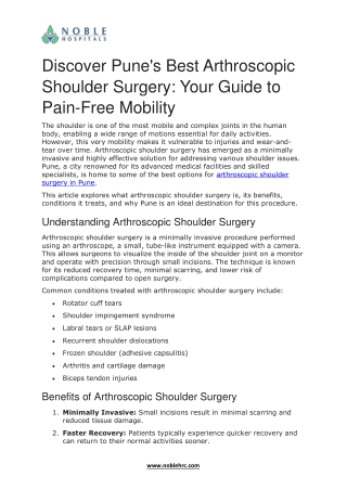 Discover Pune's Best Arthroscopic Shoulder Surgery